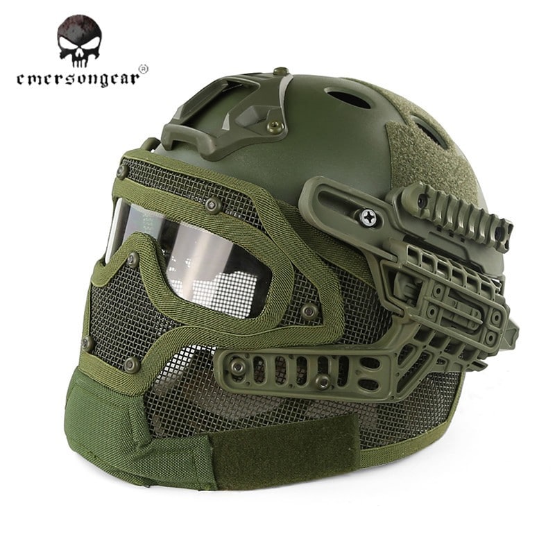 Casque tactique G4 olive Emerson PJ intégral +grille - Top Airsoft